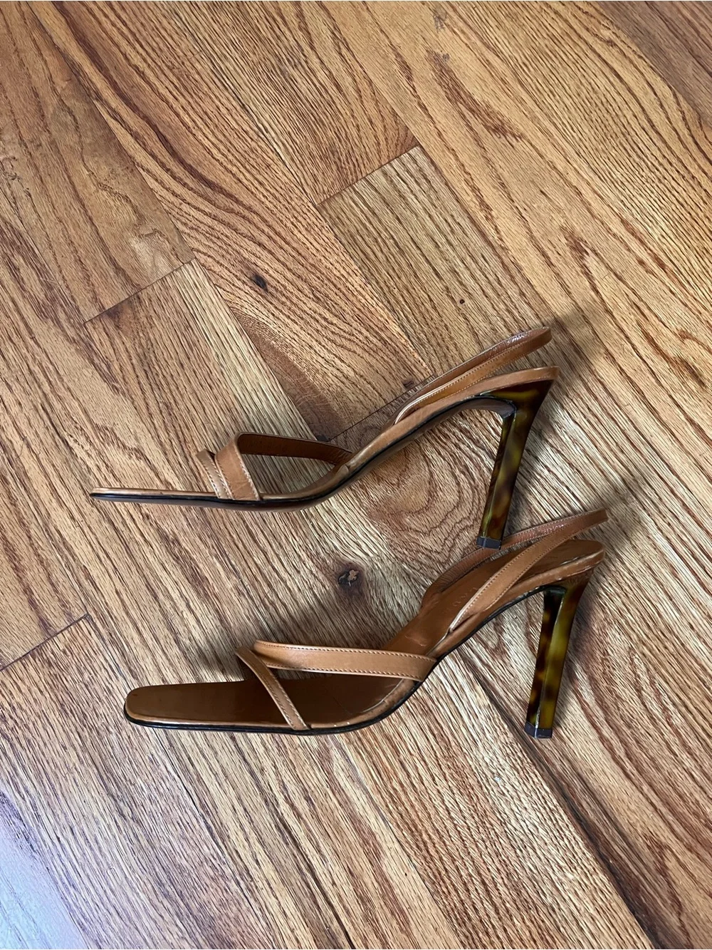Ralph Lauren Leather Tortoise Heeled Sandals in Tan